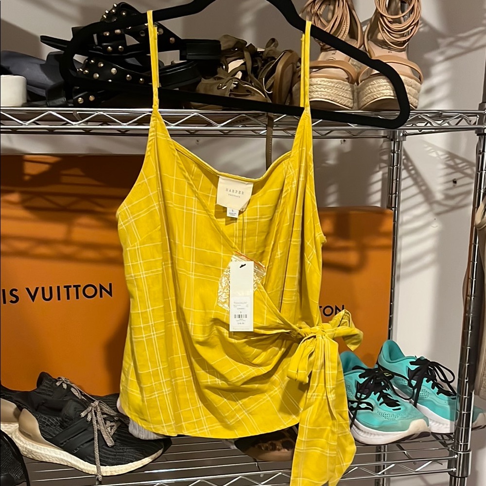 Francescas Harper heritage Yellow Wrap Tie Front shirt